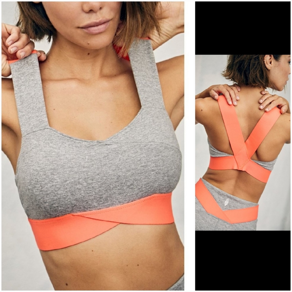 NWT Free People Movement Just Breathe Color Block Sport Bra Heather Grey